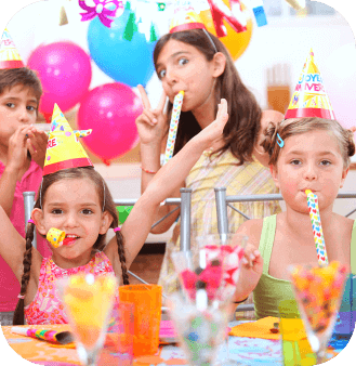 group of young girls having fun on a birthday party